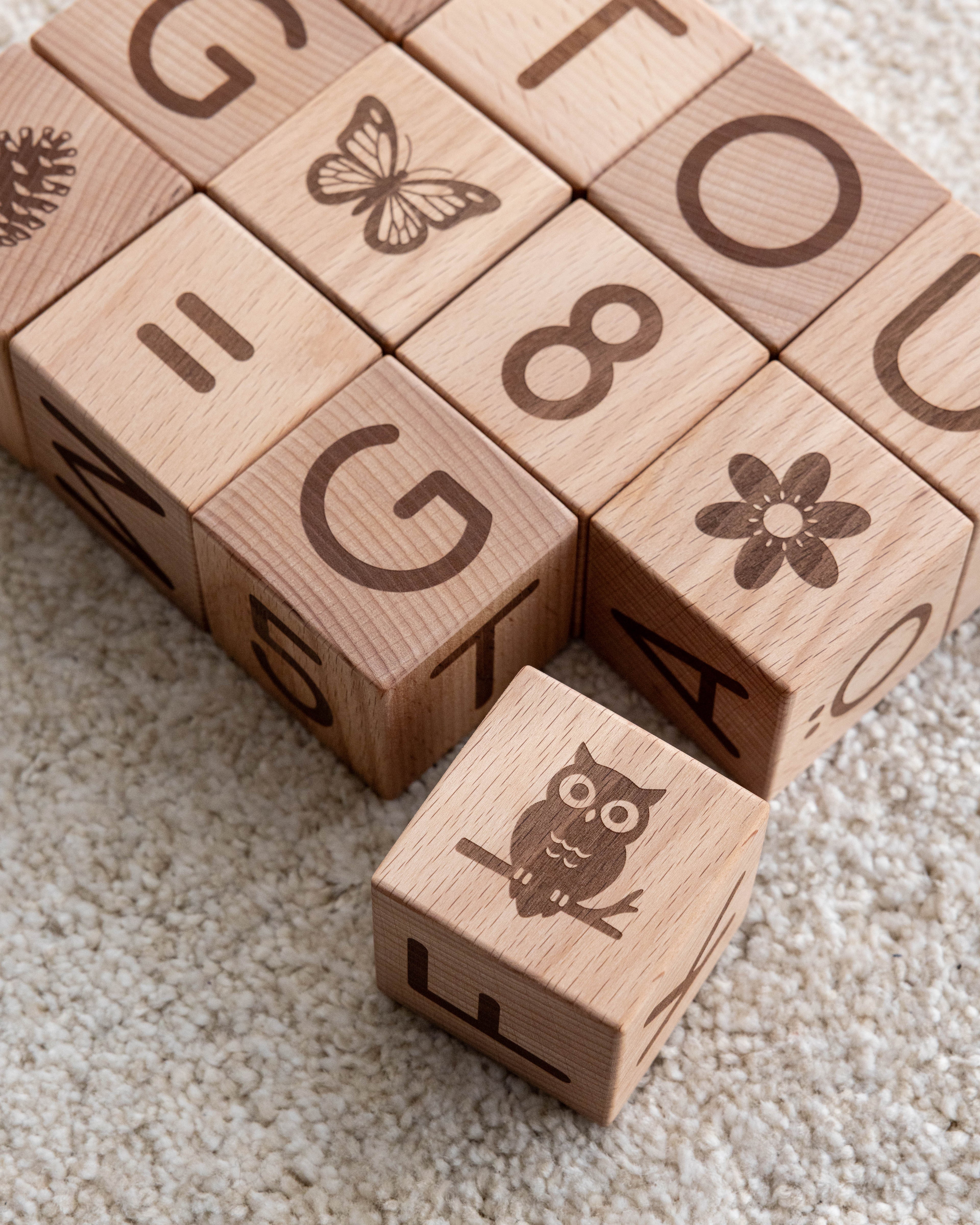 Bokstavsklossar set 12 st - naturtema