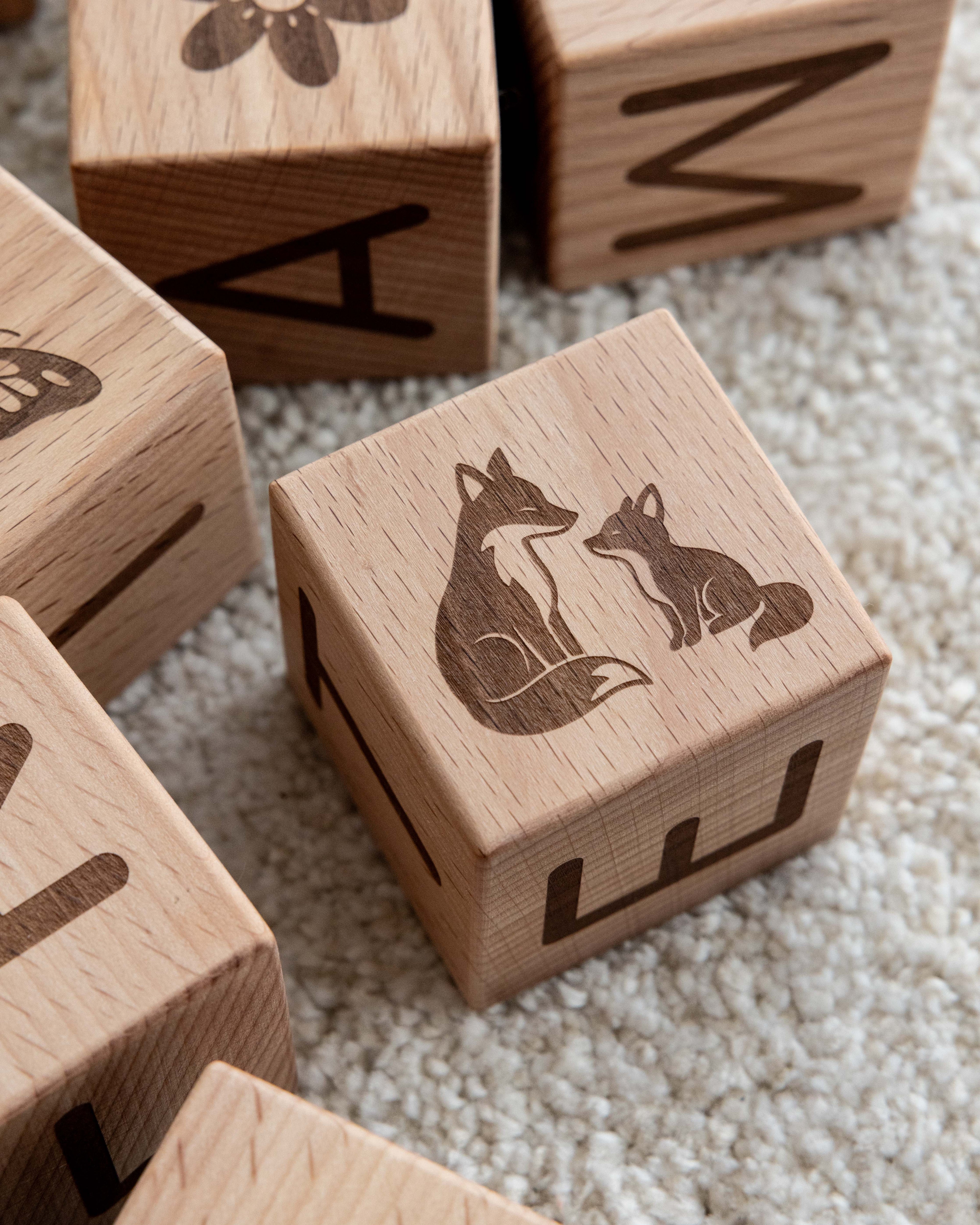 Bokstavsklossar set 12 st - naturtema